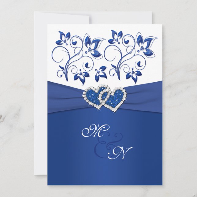 Royal Blue and White Coeur joint Invitation (Devant)