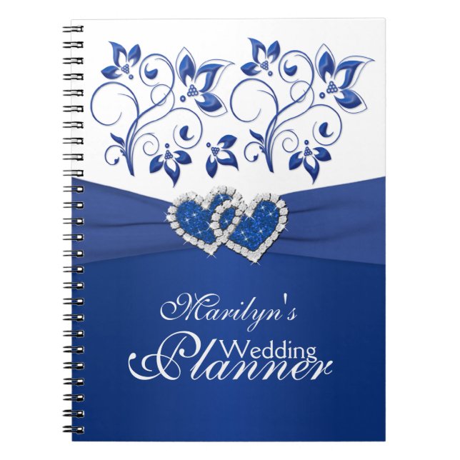 Royal Blue and White Coeurs joints Carnet floral (Devant)