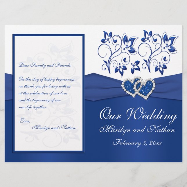 Royal Blue and White Programme de mariage des coeu (Devant)