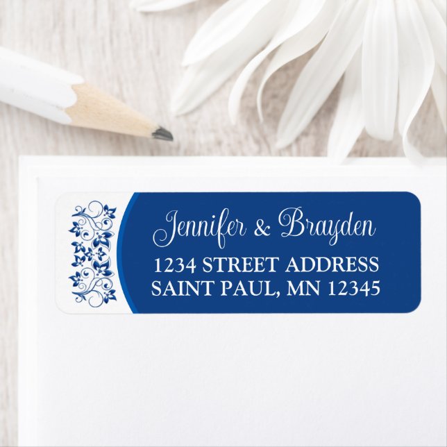Royal Blue, Blanc Floral Mariage Étiquette de adre (En situation)