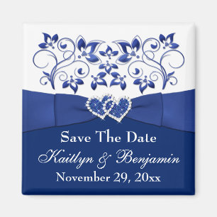 Royal Blue, Blanc Floral Wedding Favor Magnet 2