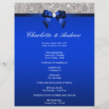 Royal Blue Bow Silver Sequins Programme de mariage