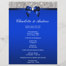 Royal Blue Bow Silver Sequins Programme de mariage