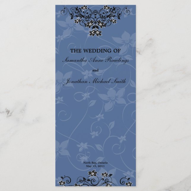 Royal Blue Chandelier Floral Wedding Programme (Devant)