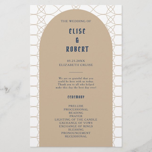 Royal Blue Classic Retro Mariage Ceremony Programm (Devant)