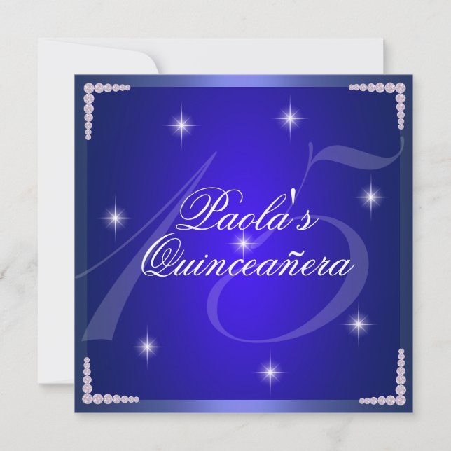 Royal Blue Diamond Sparkles Quinceañera Invitation (Devant)
