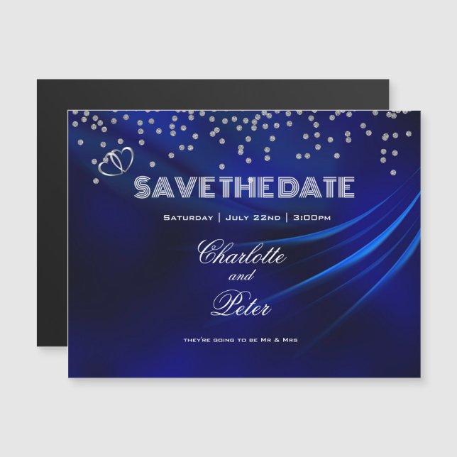 Royal Blue Diamonds Hearts EnregistrerLa Date Magn (Devant / Derrière)