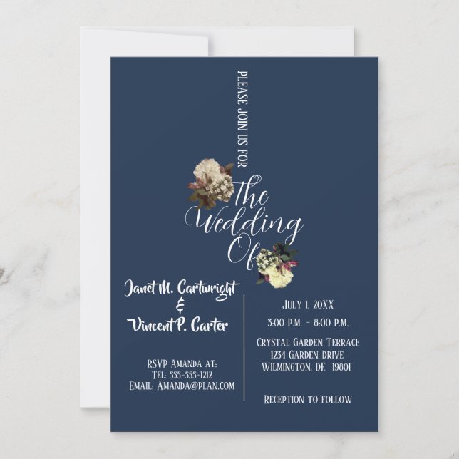 Royal Blue Elegant Wedding Invitation (Devant)