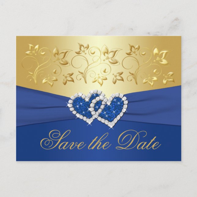 Royal Blue et Gold Floral Enregistrer la carte Dat (Devant)