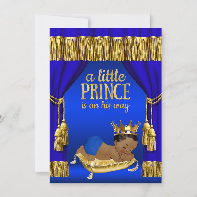 Royal Blue Ethnic Prince Baby Shower Invitations (Devant)