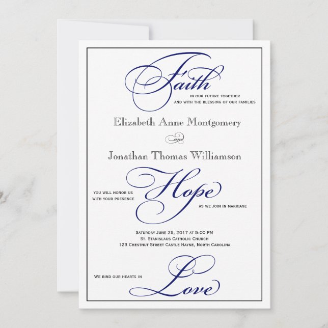 Royal Blue Faith Hope Love Faire-part de mariage (Devant)