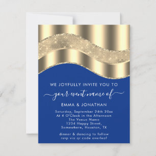 Royal Blue Faux Gold Bordure Vague QR Code Mariage