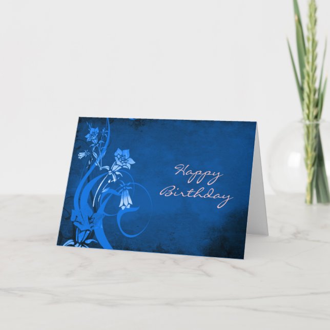 Royal Blue Floral Bonne carte d'anniversaire (Devant)