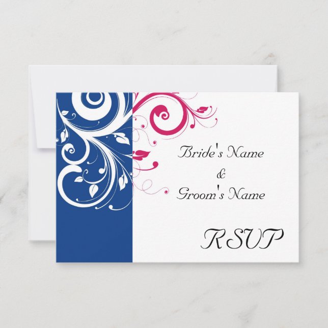 Royal Blue/Fuchsia Swirl Wedding RSVP Réponse (Devant)