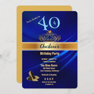 Royal Blue & Gold 40th Birthday Party Invitation