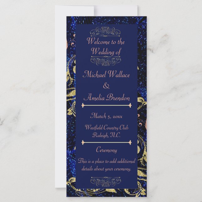 Royal Blue Gold Butterfly Wedding Programme (Devant)