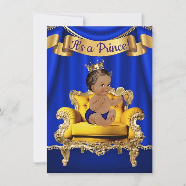Royal Blue Gold Chaise Baby Douche Invitations (Devant)