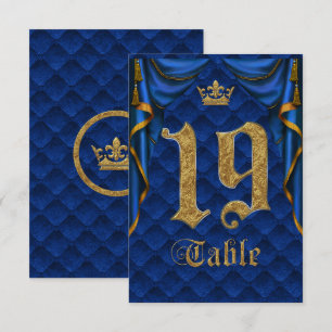 Royal Blue Gold Crown Mariage Numéro de Table 19