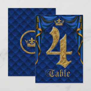 Royal Blue Gold Crown Mariage Numéro de Table 4