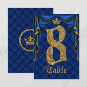 Royal Blue Gold Crown Mariage Numéro de Table 8