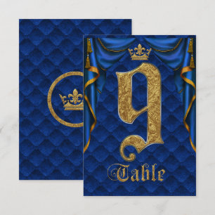 Royal Blue Gold Crown Mariage Numéro de Table 9