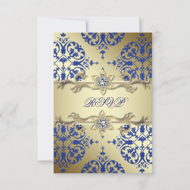 Royal Blue Gold Damas RSVP (Devant)