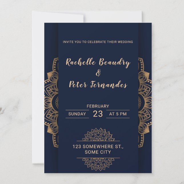 Royal Blue Gold Elegant Luxe Faire-part de mariage (Dos)
