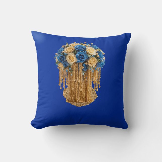 Royal Blue & Gold Floral — Coussin (Recto)