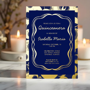 Royal Blue Gold Foil Quinceañera Invitation tendan