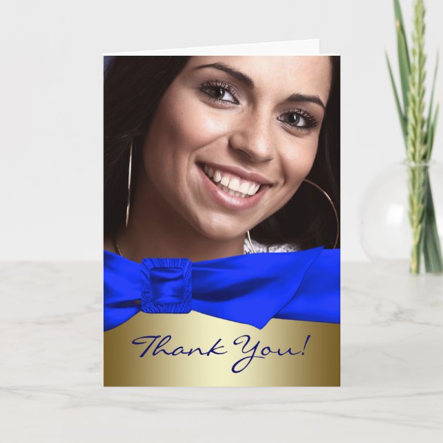 Royal Blue Gold Photo Quinceanera Merci Cartes (Devant)