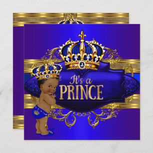 Royal Blue Gold Prince Baby shower Invitation ethn
