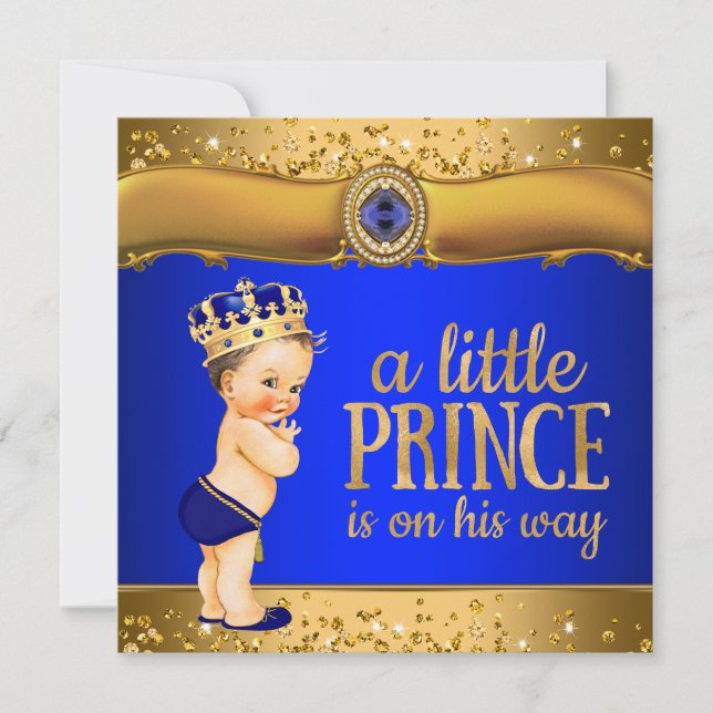 Royal Blue Gold Prince Baby Shower Invitations (Devant)