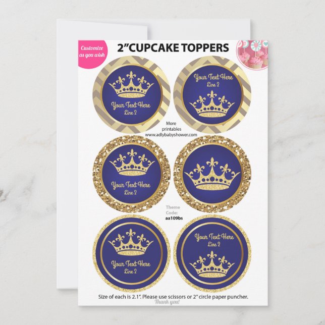 Royal Blue Gold Prince, King Cupcake Toppers (Devant)
