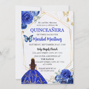 Royal Blue Gold Quinceanera Invitation d'anniversa
