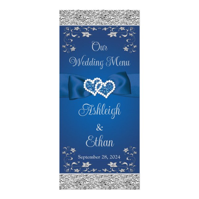 Royal Blue, Grey Love Hearts Menu Mariage (Devant)