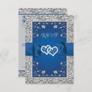 Royal Blue, Grey Love Hearts (PETIT) Mariage RSVP