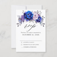 Royal Blue Lilac Purple Floral Wedding Carte RSVP