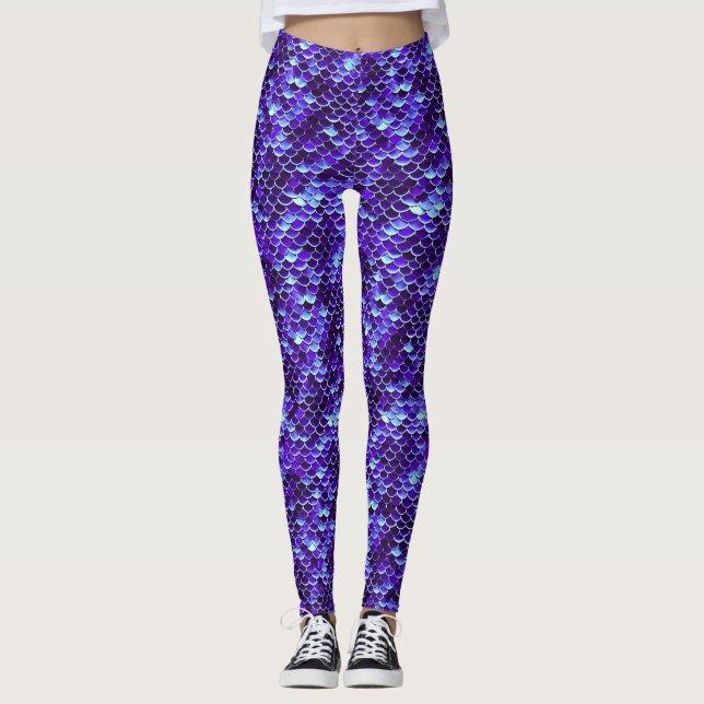 Royal Blue Mermaid Scale Poisson Leggings Pantalon (Devant)