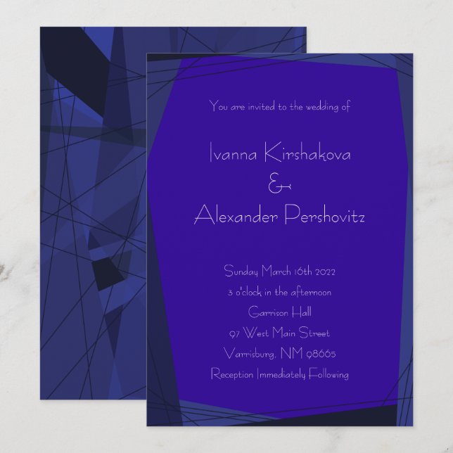Royal Blue Modern Geometry Wedding Invitations (Devant / Derrière)