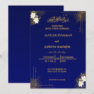Royal Blue Nikah Faire-part de mariage musulman is