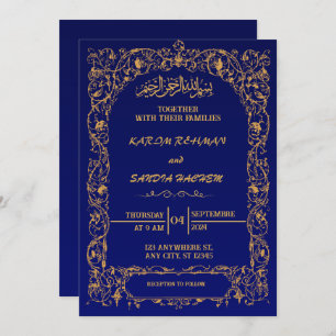 Royal Blue Nikah Faire-part de mariage musulman is