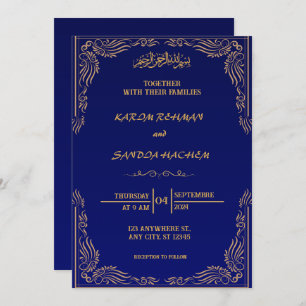 Royal Blue Nikah Faire-part de mariage musulman is