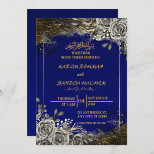 Royal Blue Nikah Faire-part de mariage musulman is