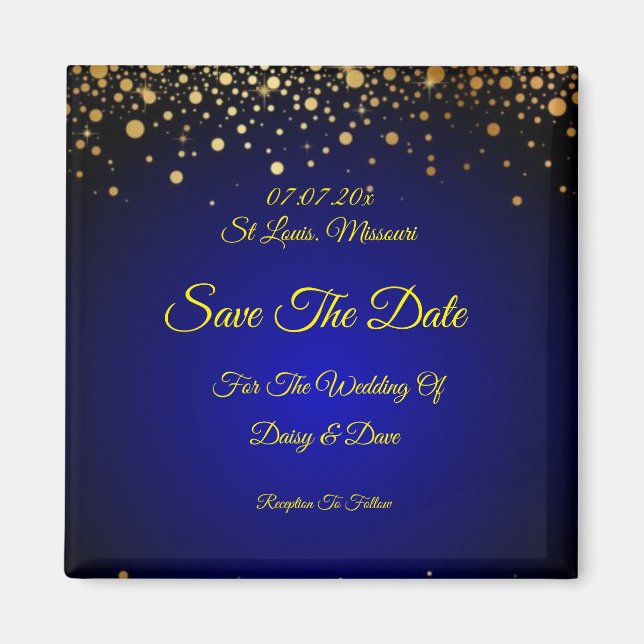 Royal Blue or Mariage Enregistrer la date Magnet (Devant)