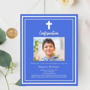 Royal blue photo boy Invitation de confirmation