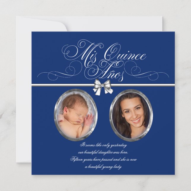 Royal Blue Photo Quinceanera Invitations (Devant)