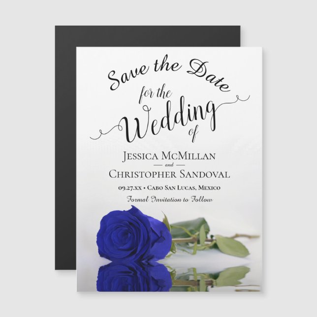 Royal Blue Rose Chic Wedding Enregistrer la date M (Devant / Derrière)