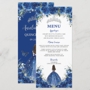 Royal Blue Rose Floral Girl Robe Quinceañera Menu