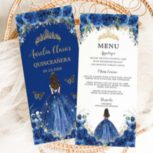 Royal Blue Rose Floral Girl Robe Quinceañera Menu