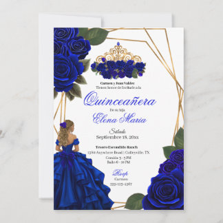 Royal Blue Rose Gold Quinceañera Invitation